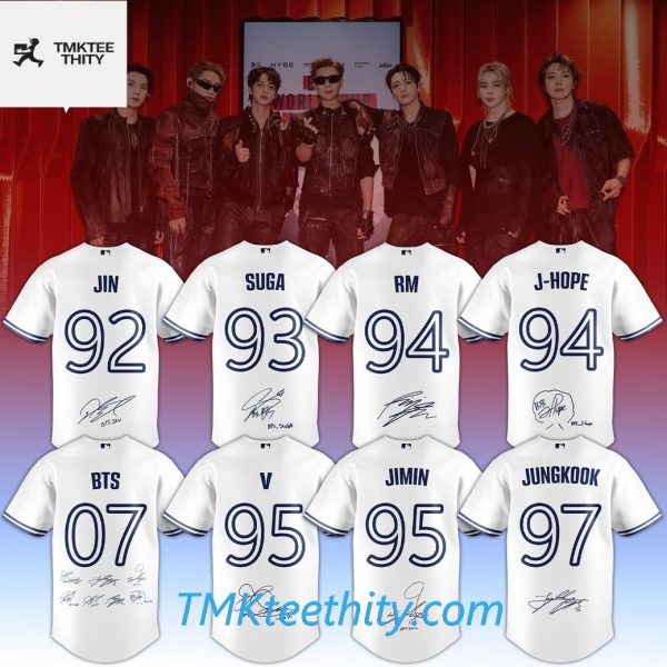 Kpop BTS Member Signature Graphic White Custom Sports Baseball Jersey