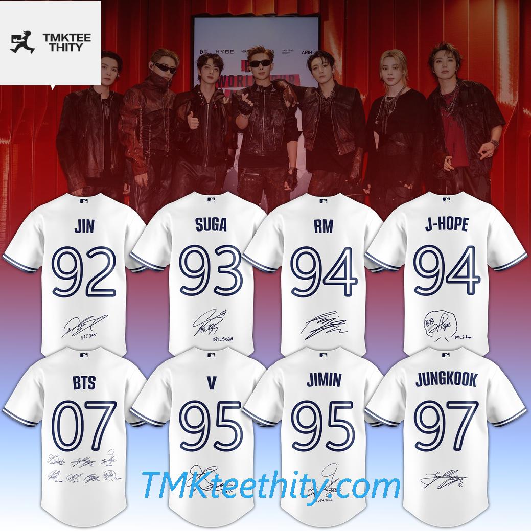 Kpop BTS Member Signature Graphic White Custom Sports Baseball Jersey Kpop BTS Member Signature Graphic White Custom Sports Baseball Jersey