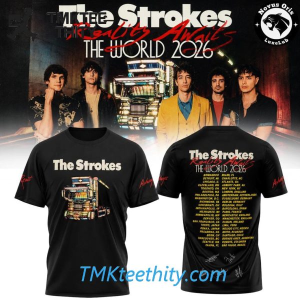 The Strokes Reality Awaits World Tour 2026 Vintage Band Graphic T-Shirt