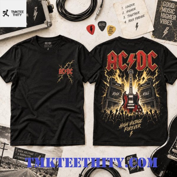 AC-DC Rock Band High Voltage Concert Graphic T-Shirt