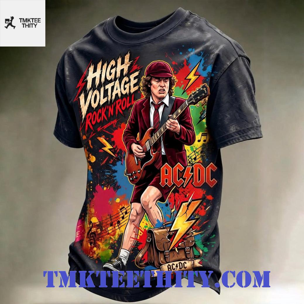 AC-DC Music Tour High Voltage Rock 'N' Roll Print T-Shirt AC-DC Music Tour High Voltage Rock 'N' Roll Print T-Shirt