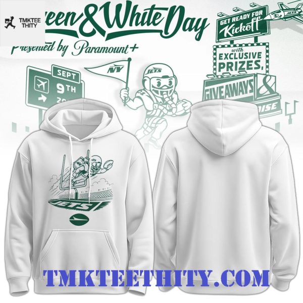 New York Jets Football Field Goal Graphic White Hoodie
