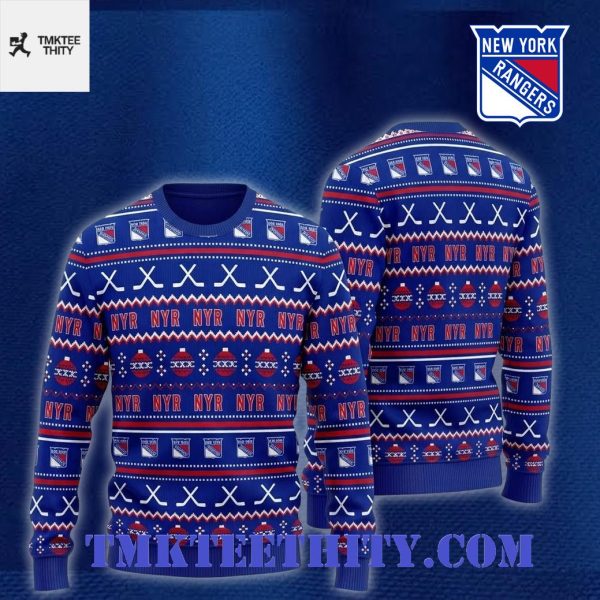 New York Rangers Holiday Festive Ice Hockey Ugly Christmas Sweater