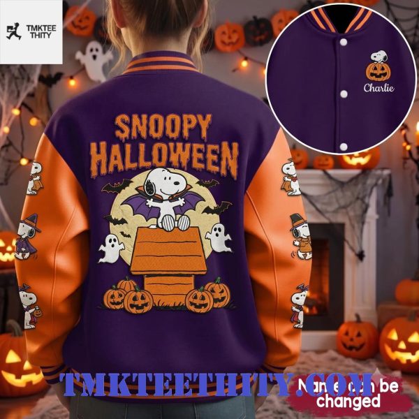 Snoopy x Halloween Spooky Pumpkin Baseball Jacket
